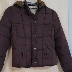 Refuge Brown Puffer Jacket with Faux fur lined Hood